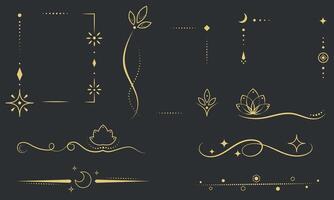 Set of Decorative Hand drawn Frame, Elements, Swirls Dividers, Floral Frame, Lotus, Floral ornament, Collection, Ribbon, Branch, Wedding, Isolated, Golden vector