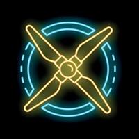 Drone propeller rotating with neon light effect on black background vector