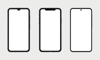 Smartphone Screens Set, Mobile Phone Template, Front View, Frame, Black, Minimalism, Mockup, Isolated vector