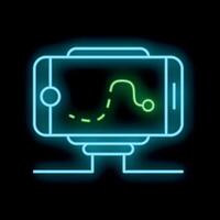 Neon sign showing smartphone displaying gps tracking app with marked route vector
