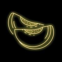 Yellow neon sign showing sliced melon on black background vector