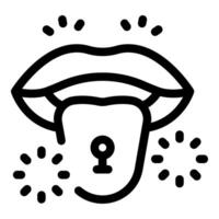 Open mouth showing tongue piercing with a lock icon on it vector