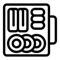 Computer case containing cpu, ram memory and hard drive icon vector outline