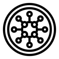 Circular network hub connecting nodes with lines in a radial pattern vector