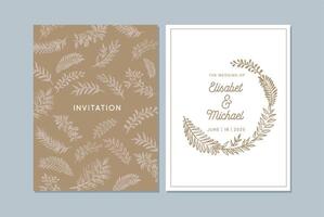 Wedding invitation card with leaves vector