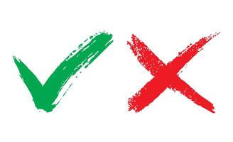 A check mark and x with green and red paint vector