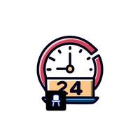 24 hours working clock icon. Time management concept illustration. vector