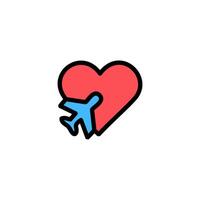 Heart and airplane color icon illustration. vector