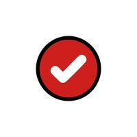 Check mark icon in red circle on white background illustration. vector