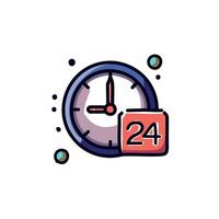 Working 24 hours concept. Time clock with 24 hours color icon. vector