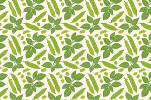 Pattern with green peas and leaves illustration. vector