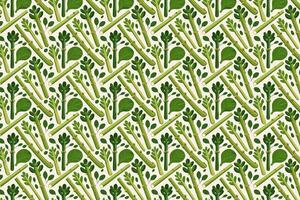 Pattern of green celery leaves on a white background illustration. vector
