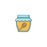 Honey jar with drizzler icon illustration in flat style vector