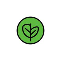 Black outline leaf icon on green circle. Ecology concept with minimal leaves symbol vector