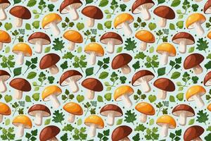 Pattern with mushrooms and parsley illustration. vector