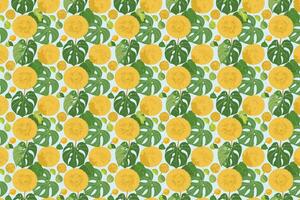 jack fruit and monstera leaves seamless pattern illustration vector