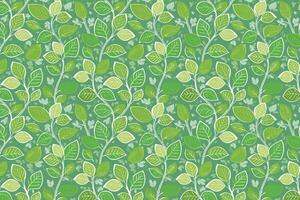 Pattern with green leaves on a light green background. vector