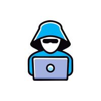 Hacker with laptop icon. Cybercrime illustration. Hacker concept. vector