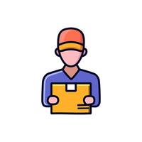 Courier icon. Delivery man in uniform with cardboard boxes. Mail man illustration. vector