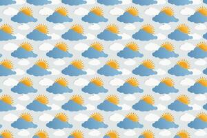 Pattern with clouds and sun illustration in a flat style. vector