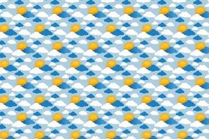 Pattern with clouds and sun on a blue background. vector