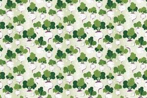 Radish pattern. Turnips vegetables with leaves background. vector