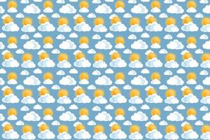 Pattern with clouds and sun on a blue background. vector