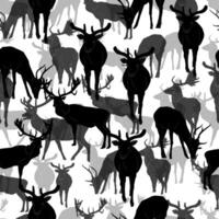 seamless pattern of black silhouettes of deer on a white background vector
