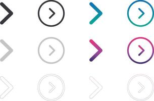 Arrows UI isolated icons set. Set of line icon. Arrows, State, Disabled, enabled, hover, gradient, CTA in gradient circle. vector