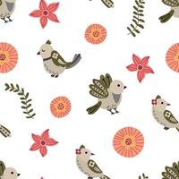 Seamless pattern with birds and flowers. Design for fabric, textiles, wallpaper, packaging vector