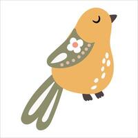 Cute hand drawn fairy bird. White background, isolate vector
