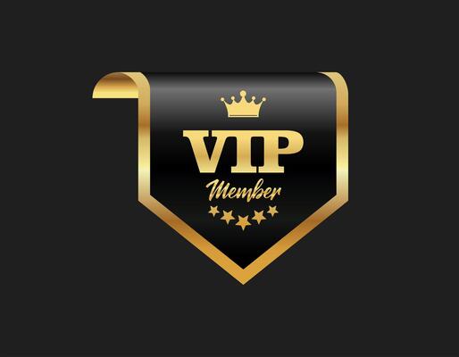 VIP member emblem black and gold isolated on black background