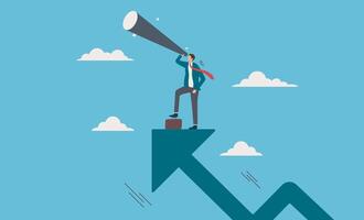 Businessman using telescope with upward arrow growth concept. Suitable for Business opportunity, investment and market prediction, vision, goal setting, future planning concepts vector