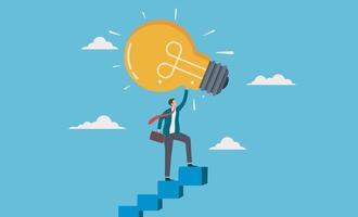 Businessman climbing steps with lightbulb. suitable for business, innovation, success concepts vector