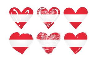 Graphic collection of creative heart shapes with Austrian flag background. Cute handdrawn style hearts. Set of labels. Welcome to Austria, welcome to Vienna tourism logo concept. Election day symbol. vector