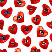 A pattern with red hearts and eyes vector