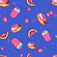 A seamless pattern with donuts and cherries vector