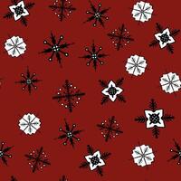 A red and white snowflake pattern with black stars vector
