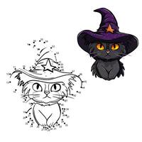 Connect the dots and draw a witch cat vector