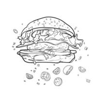 A drawing of a hamburger with toppings vector