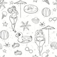 Seamless pattern with beach and summer objects vector