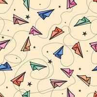 Paper airplanes seamless pattern with stars and stars vector
