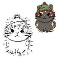 Connect the dots to draw a cat in a hat vector