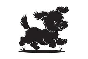Black and white silhouette of a dog running vector
