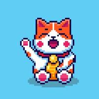 Pixel art Lucky Cat game asset design vector