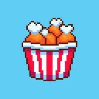 Pixel art Fried Chicken Bucket game asset design vector