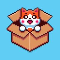 Pixel art Cute Cat in a Box game asset design vector
