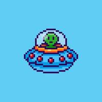 Pixel art Alien in UFO Spaceship game asset design vector