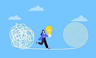 Understanding problem solution simplify challenge with running businesswoman. vector