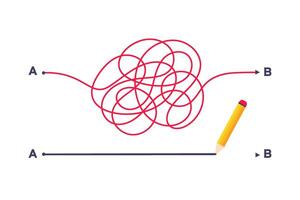 Complex and easy simple way from point A to B illustration. vector